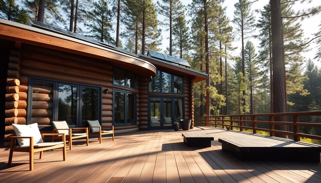 modern log cabin exterior
